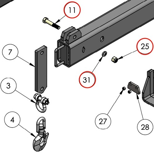 Star 1360B-11B Bolt Nut and Washer - Numbers 11, 25 and 31 on Drawing 